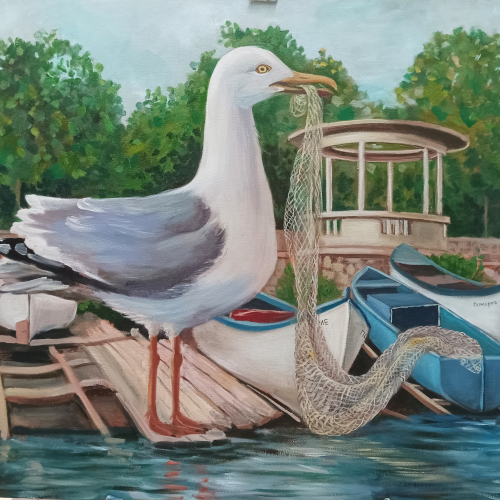 "За риба" - оригинална авторска картина с маслени бои